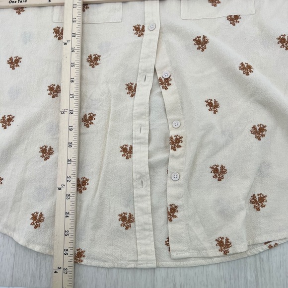 Wonderly Womens L Ivory Cotton Embroidered Floral Button Down Blouse Top Cream - Picture 5 of 8